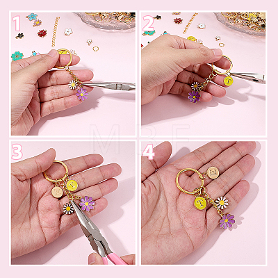 DIY Letter & Flower Keychain Findings Kits DIY-BM0002-22-1