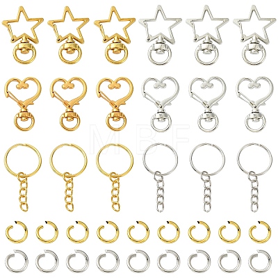 10Set 2 Styles Star Alloy Swivel Clasps with 10Pcs Iron Split Key Rings PURS-YW0001-01A-1