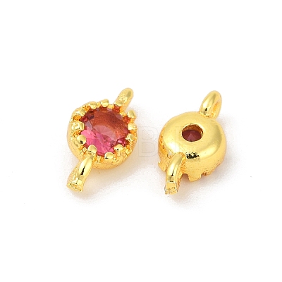 Brass Cubic Zirconia Flat Round Connector Charms KK-H204-02G-05-1