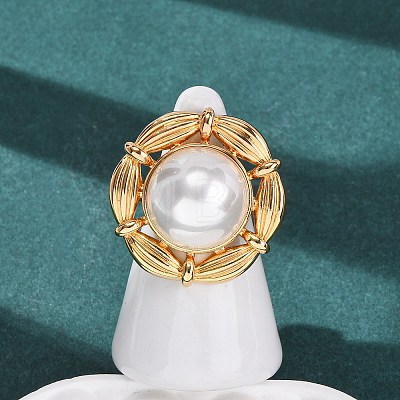 Adjustable Brass with ABS Plastic Pearl Cuff Rings RJEW-G368-07G-1