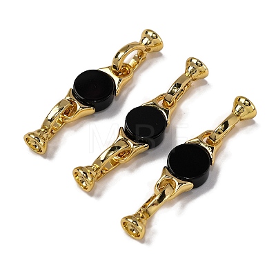 Rack Plating Brass and Black Onyx Flod Over Clasps KK-B103-15G-1