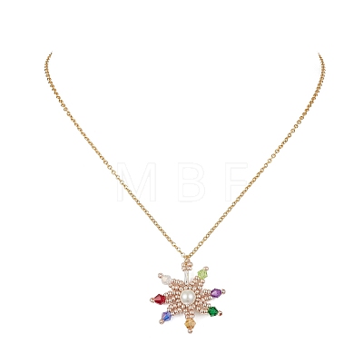 Glass Bead Braided Star Pendant Necklace NJEW-MZ00021-1