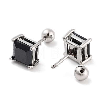 Square 316 Surgical Stainless Steel Pave Cubic Zirconia Ear False Plugs for Women Men EJEW-Z050-34A-02P-1