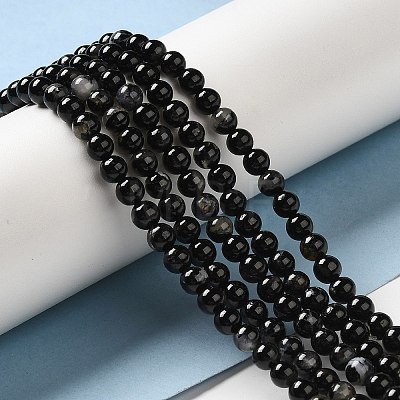 Natural Black Tourmaline Beads Strands G-F666-05-4mm-1