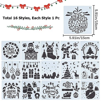 16Pcs 16 Styles PET Plastic Hollow Out Drawing Painting Stencils Templates DIY-WH0409-26-1