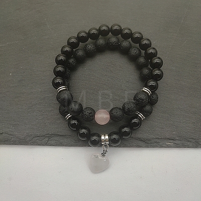 Natural Rose Quartz Heart Charm Bracelets BP5202-4-1
