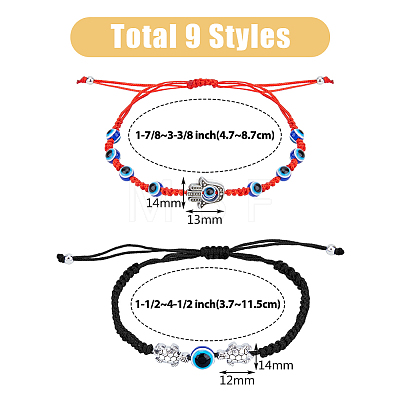 FIBLOOM 9Pcs 9 Style Glass Evil Eye & Alloy Link Bracelets Set BJEW-FI0001-31-1