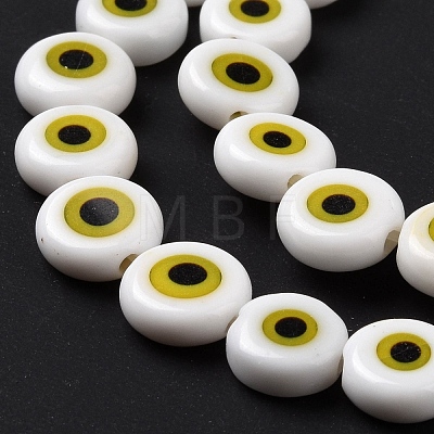 Handmade Evil Eye Lampwork Flat Round Bead Strands LAMP-L058-8mm-19-1