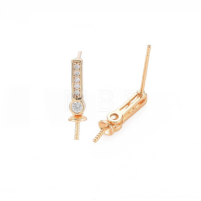 Brass Micro Pave Clear Cubic Zirconia Stud Earring Findings KK-S364-049-1