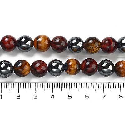 Natural Tiger Iron & Synthetic Hematite Beads Strands G-H1581-10mm-1