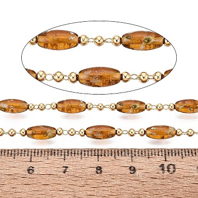 Handmade Brass & Glass Beaded Link Chains CHC-Q021-04C-G-1