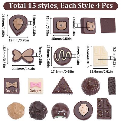 SUNNYCLUE 60Pcs 15 Styles Opaque Resin Imitation Chocolate Cabochons CRES-SC0002-67-1