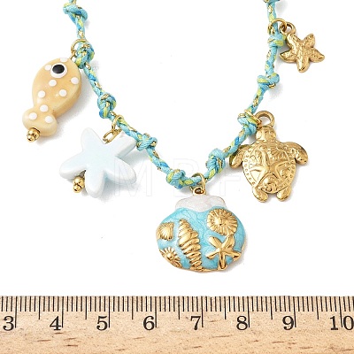 Ocean Theme Starfish Fish Turtle Shell Shape 304 Stainless Steel Pendant Necklaces NJEW-D344-03G-1