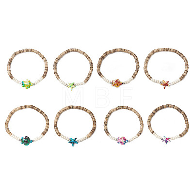 Sea Turtles and Starfish Coconut Beads Bracelets BJEW-JB11882-1