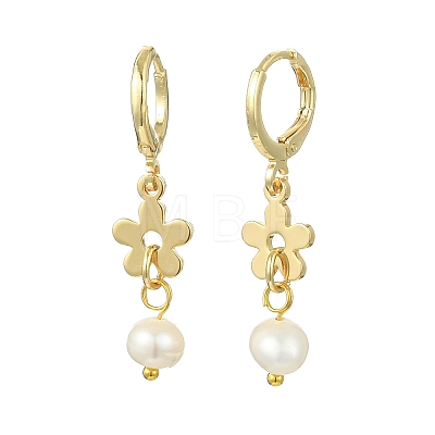 Valentine's Day Natural Pearl & Brass Hoop Earrings EJEW-JE07024-1