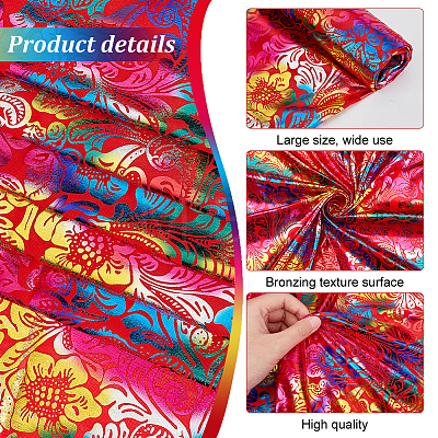 Phoenix Flower Pattern Bronzing Polyester Fabric DIY-WH0032-98B-1