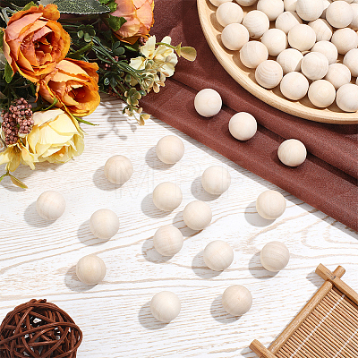 75Pcs Natural Wooden Round Ball WOOD-PA0001-84A-1