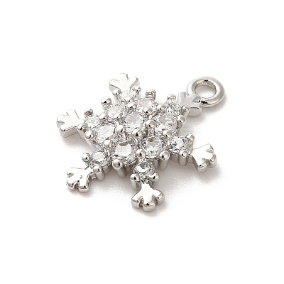 Christmas Theme Brass Micro Pave Cubic Zirconia Charms KK-P278-06P-1