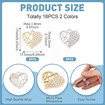 16Pcs 2 Colors Rack Plating Alloy Micro Pave Rhinestone Pendants FIND-TA0010-15-1