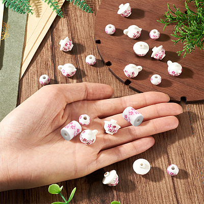 32Pcs 4 Styles Handmade Porcelain Beads PORC-TA0001-78A-1