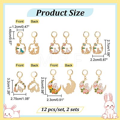 12Pcs 6 Style Cat & Rabbit Alloy Enamel Pendant Locking Stitch Markers HJEW-AB00136-1