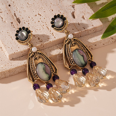 Teardrop Alloy & Rhinestone Dangle Stud Earrings FS-WG4DD0F-01-1