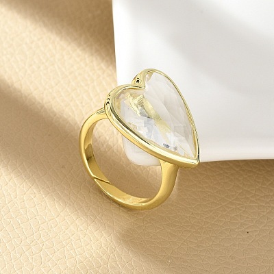 Heart Brass Natural Quartz Crystal Finger Rings RJEW-D304-01G-F-1