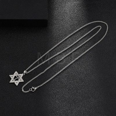 Brass Micro Pave Clear Cubic Zirconia Star Pendant Necklaces NJEW-M211-02B-P-1