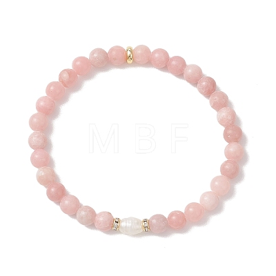3Pcs Natural Pink Opal & Rhodochrosite & Rose Quartz Round Beads Stretch Bracelets for Women BJEW-JB13055-1