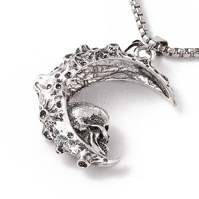 Alloy Crescent Moon with Skull Pendant Necklace with 304 Stainless Steel Box Chains NJEW-C007-05AS-1