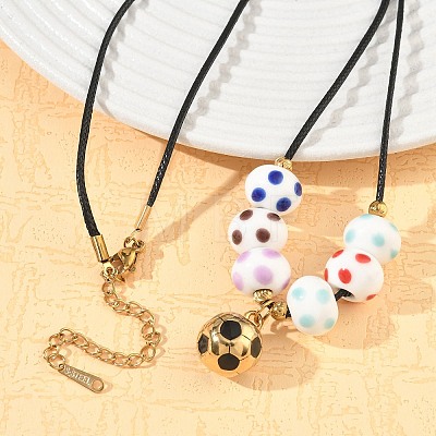 Sports 304 Stainless Steel Enamel Football Pendant Black Waxed Cord Necklaces SA-CBA5F92-02G-1