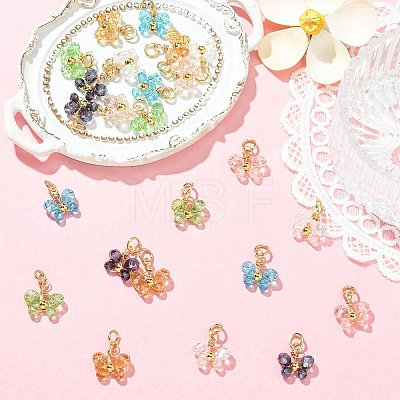 24Pcs 6 Styles Electroplate Glass with Brass Pendants PALLOY-YW00208-1