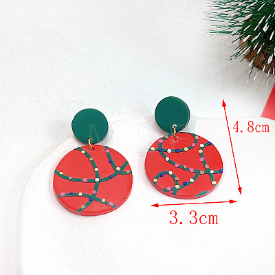 Christmas Polymer Clay & Brass Dangle Stud Earrings FS-WGF7104-10-1