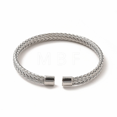 304 Stainless Steel Flat Mesh Chain Shape Open Cuff Bangle for Women BJEW-C033-08P-1