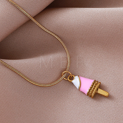 Summer Beach 304 Stainless Steel Enamel Ice Cream Pendant Necklaces for Women FD1093-1