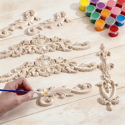 10Pcs 3 Styles Wooden Carving Flower Home Decorations AJEW-GA0010-52-1