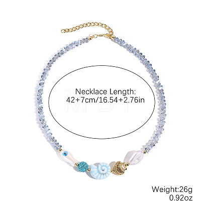 Ocean Porcelain & Plastic Pearl & Glass Shell Shape Fish Beaded Necklaces FS-WG8B806-04-1