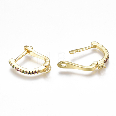 Brass Micro Pave Cubic Zirconia(Random Mixed Color) Hoop Earring Findings with Latch Back Closure EJEW-S201-104-1