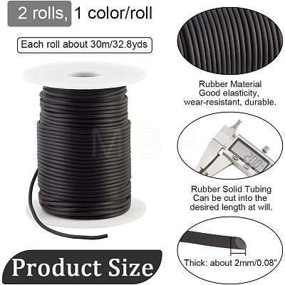  2 Rolls 2 Colors PVC Tubular Solid Synthetic Rubber Cord OCOR-NB0002-56-1