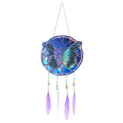 DIY Diamond Painting Web with Feather Wind Chime Kits DIAM-PW0001-223E-1