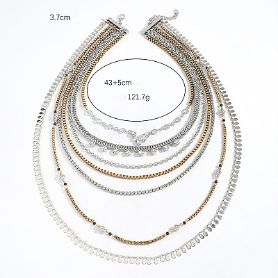 Boho Alloy Crystal Rhinestone Multi Layered Necklaces with Teardrop Tassel WG7D1FE-01-1