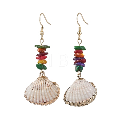 Dyed Shell & Electroplated Conch Shell Dangle Earrings EJEW-JE06061-1