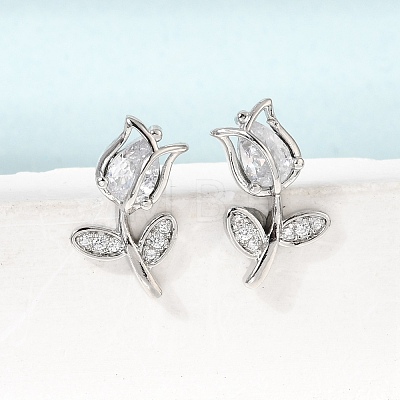 Brass Micro Pave Cubic Zirconia Stud Earrings KK-CBA8324-19P-01-1