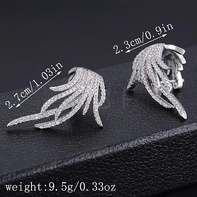 Feather Brass Micro Pave Clear Cubic Zirconia Hoop Earrings FS-WG65436-02-1