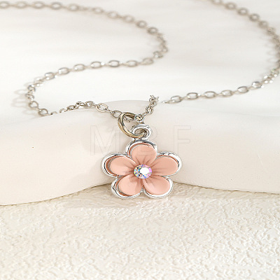 201 Stainless Steel Acrylic Flower Pendant Cable Chain Necklaces for Women WGBABBD-04-1