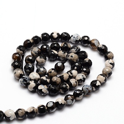 Faceted Natural Agate Round Beads Strands G-E319C-6mm-06-1