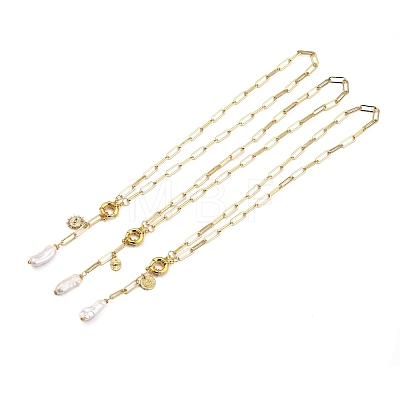 Natural Baroque Pearl Keshi Pearl Lariat Necklaces NJEW-JN03042-1