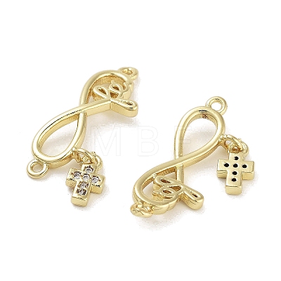 Rack Plating Brass Micro Pave Clear Cubic Zirconia Infinity with Cross Links Connector KK-Z064-31G-1