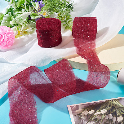 2Rolls Polyester Hot-fix Rhinestone Raw Edges Ribbon OCOR-TA0003-95J-1