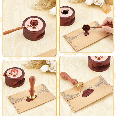 Brass Wax Seal Stamp with Rosewood Handle AJEW-WH0412-0018-1
